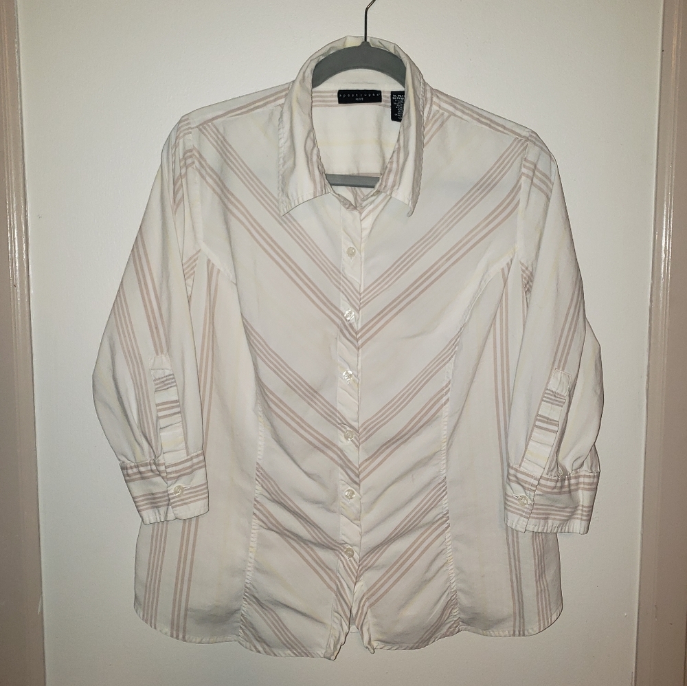 Apostrophe Button Down Striped Blouse, Pastel Light Colors, Size XL Extra Large